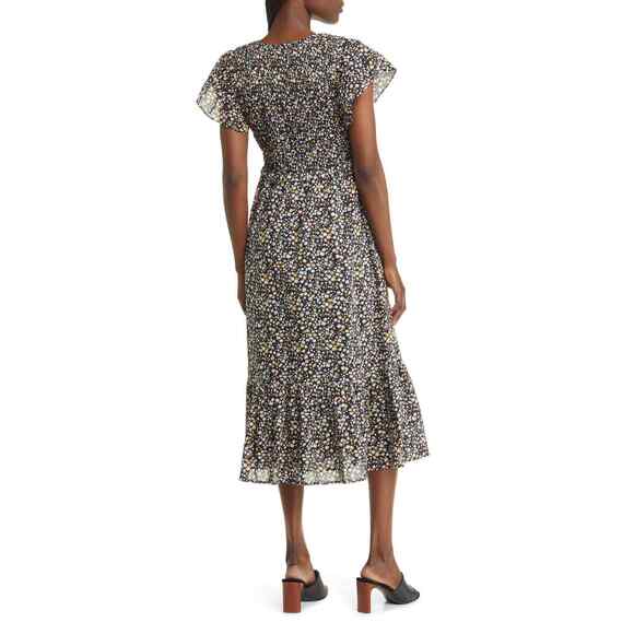 RAILS Clementine Floral Smocked Cotton Dress In Black Mini Floral Size Small - Picture 3 of 9